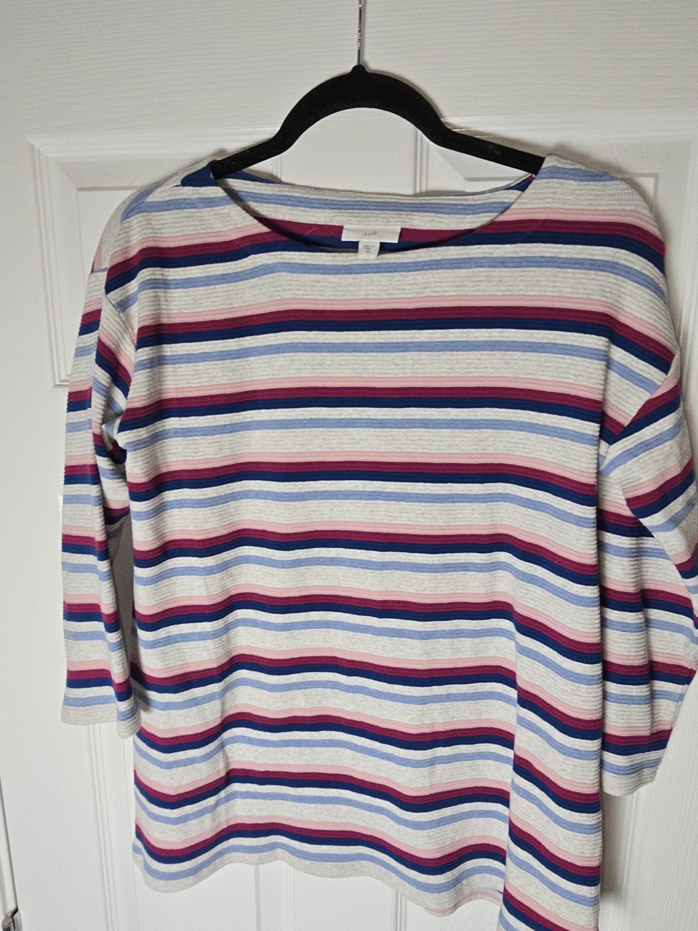J. Jill Striped Scoop Neck Top in White, Blue & Pink Size Small